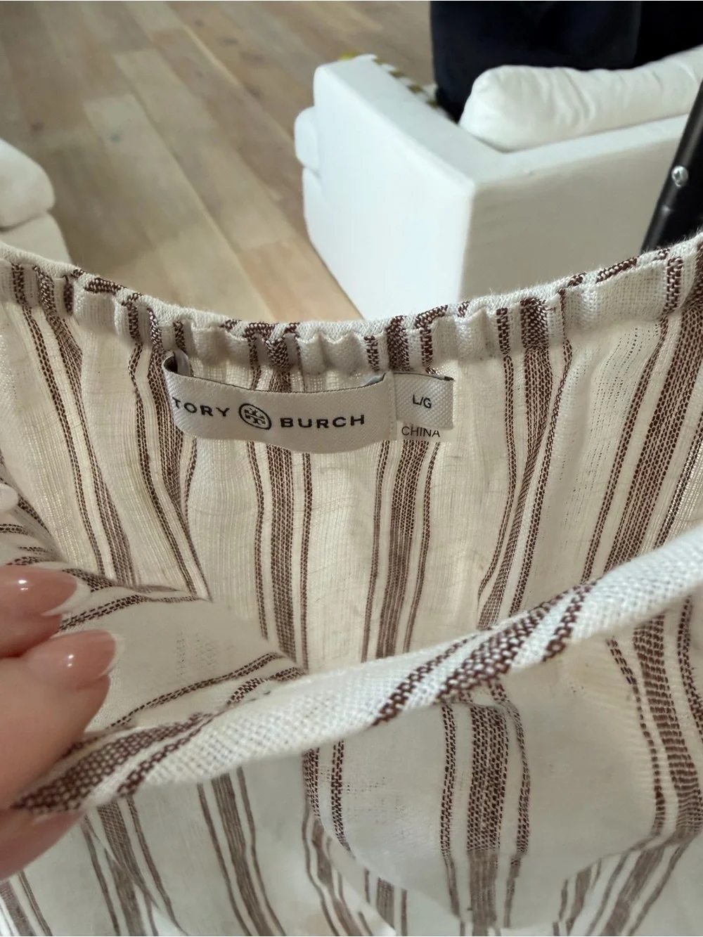 Tory Burch Cream Maxi Dress with Brown Stripes